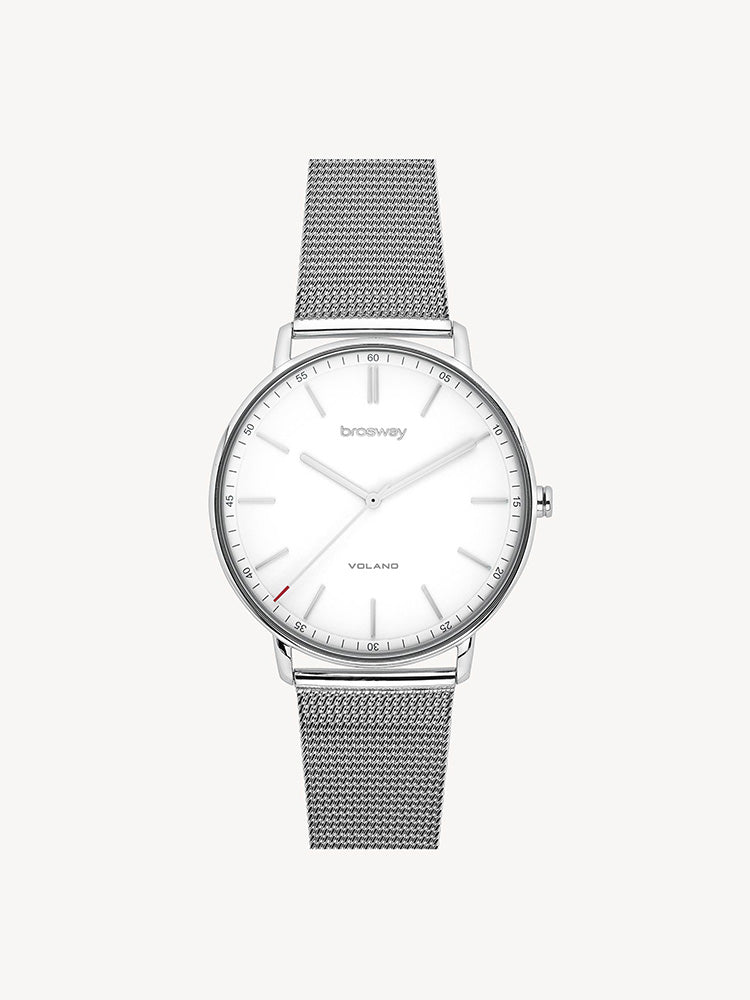 OROLOGIO UOMO VOLANO SOLO TEMPO, IN ACCIAIO MAGLIA MILANO SILVER E QUADRNATE ARGENTO BROSWAY