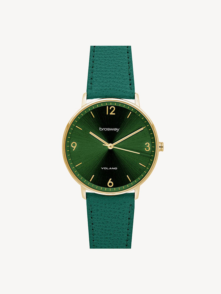 OROLOGIO UOMO VOLANO SOLO TEMPO, CINTURINO IN PELLE VERDE E QUANDRANTE VERDE BROSWAY