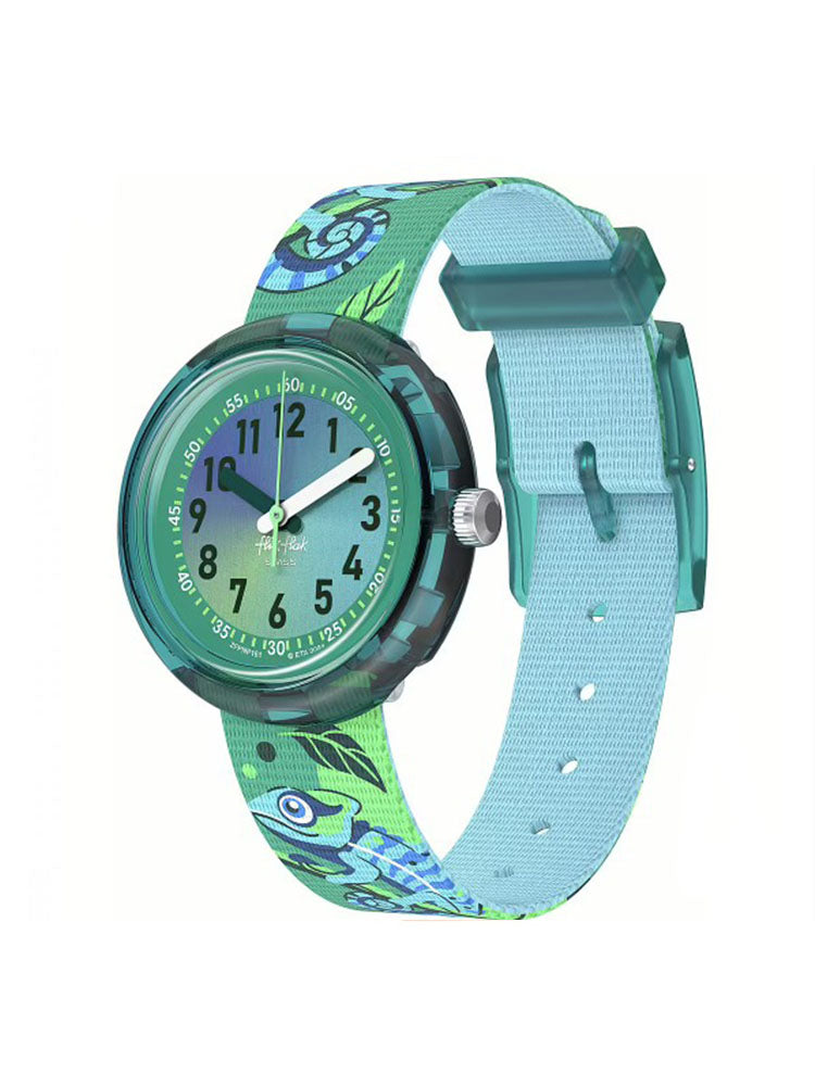 OROLOGIO BIMBO CAMO FRIENDS CON CINTURINO IN TESSUTO CAMALEONTE FLIK FLAK